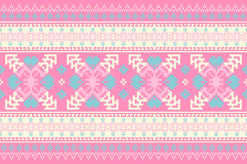 Pink Pixelated Ethnic Textile Border