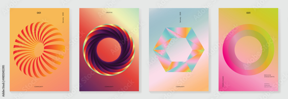 Poster modern gradient poster background vector set. cover template with vibrant perspective geometric pris