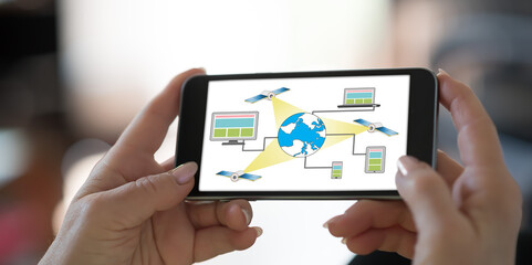 Satellite network concept on a smartphone