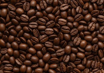 Roasted Coffee Beans Close-up Fresh Arabica and Robusta Seeds, Background Texture, Caffeine Source.