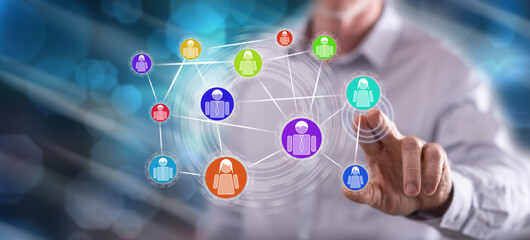 Man touching a social network concept
