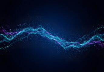 Abstract Blue and Purple Digital Wave. Flowing Particles, Glowing Line, Energy Concept, Modern Background.