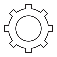A simple, clean vector illustration of a single gear or cogwheel, representing mechanics, industry, technology, processes, and the interconnectedness of systems.