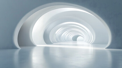 Obraz premium Abstract white tunnel architecture perspective with smooth reflections and seamless arches leading to light