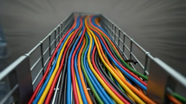 Electrical cables metal tray provide power distribution for industrial power plant ensuring efficient energy flow and organized wiring