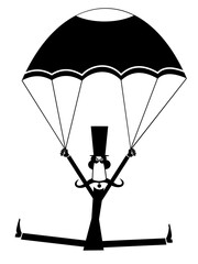 Cartoon skydiver man in the top hat. 
Skydiver man in the top hat derives enjoyment from jumping. Isolated on white background
