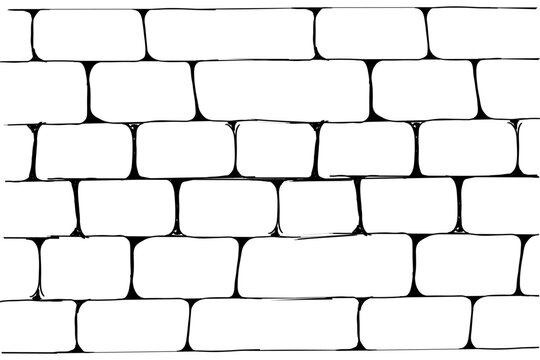 Stone brick line simple doodle wall. Sketch masonry wall. Hand drawn tile path. Outline drawing brick old rubble.