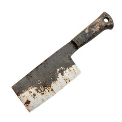 a rusty knife with a rusty handle on a white surface