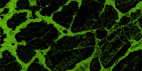 Obraz premium Abstract green crack wall design on black background. Luxury fire frame background for design and Marble surface background. Green and black crack wall summary background heritage texture.