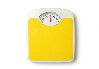 Yellow bathroom scale isolated on white background