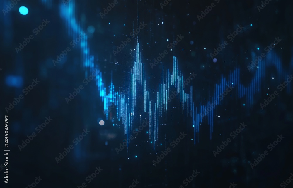 Wall mural abstract digital data visualization in shades of blue representing network connections and financial