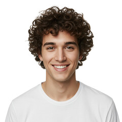 Smiling Young Man with Curly Hair White On Transparent Background
