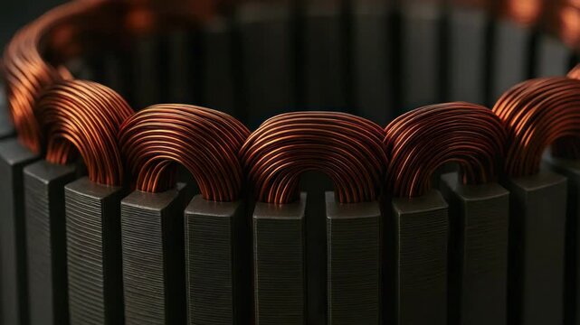 Copper wire coil winding in industrial power plant machinery for efficient electrical power generation and reliable energy conversion