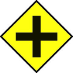 Obraz premium Yellow diamond intersection warning traffic sign. Crossroad symbol used in road safety and transport signage. Flat vector for highway or urban traffic design.