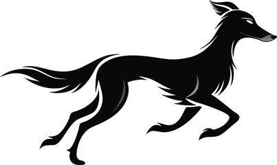 Elegant Black Saluki Running in Silhouette