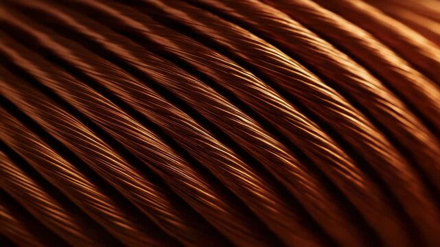 Close up of copper wire coil in industrial power plant machinery and equipment with detailed metal texture for efficient power transmission
