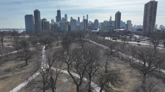 Lincoln Park At Chicago In Illinois United States. Downtown City. Leisure Park Landscape. Lincoln Park At Illinois United States. Metropolitan District. Winter Scenery.