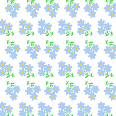 Blue flower seamless pattern wth white background. Floral illustration. Can be used for wallpaper, card, paper wrapping and fashion fabric
