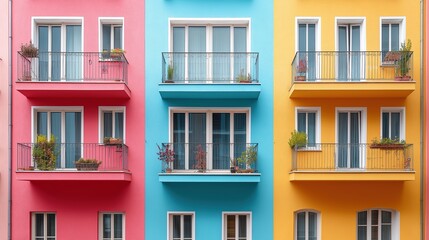 Fototapeta premium Pastel facade with simple details, a clean urban backdrop. Minimalist charm in soft daylight.