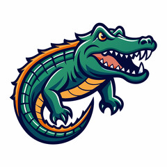 Aggressive Green Crocodile Cartoon Mascot Illustration