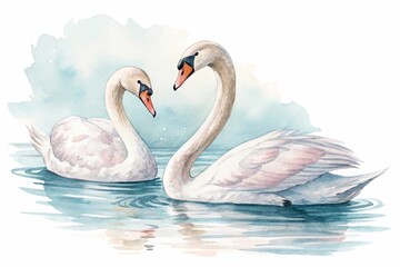 Fototapeta premium Swans, watercolor clipart illustration with isolated background.