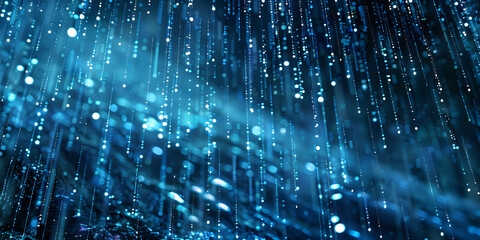 Mesmerizing Cascade of Shimmering Blue Droplets with Soft Light Rays

