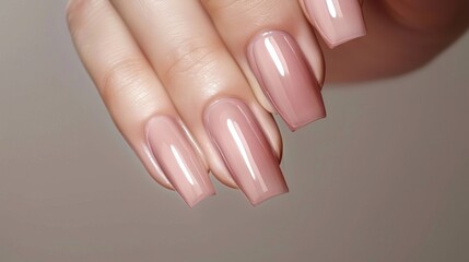 Nude nails, salon manicure, close-up, hand, beauty