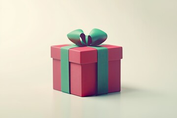 Obraz premium A festive red gift box with a teal ribbon bow