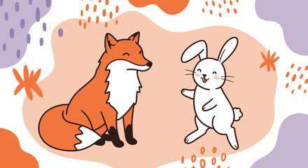 Playful Minimalist Illustration of animals, Animal Art for Trendy Decor

