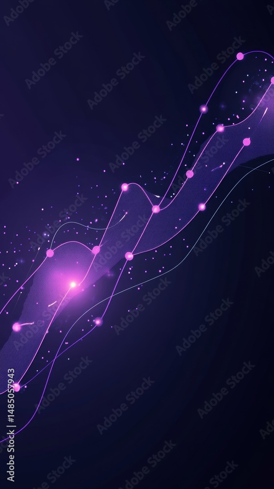 Wall mural abstract digital data visualization with purple glowing dots against dark background