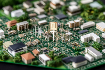 Obraz premium Exploring the intricate design of a modern circuit board with vibrant architecture and detailed components