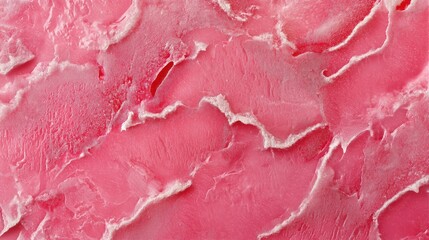 Close-up of strawberry gelato surface with textured frozen pink swirls