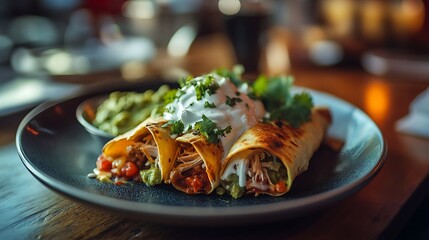 Flautas with Sour Cream and Guacamole