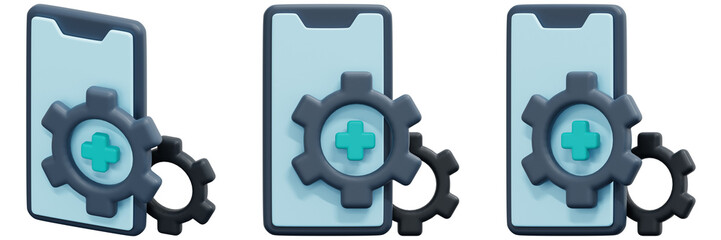 Fototapeta premium Set of Mobile Phone with Medical Settings Icon 3d Render Icon Illustration