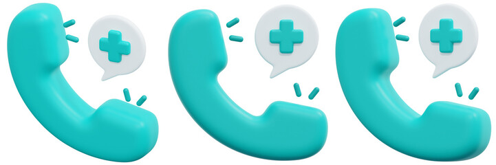 Set of Teal 3D Phone Icons with Plus Sign Speech Bubbles 3d Render Icon Illustration