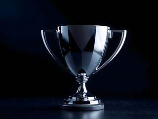 Silver trophy cup on a black background
