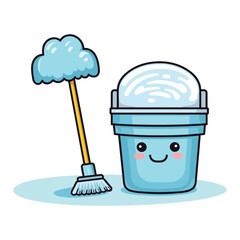 elegant illustration of bucket with mop