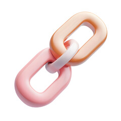 Vibrant, three-dimensional depiction of linked forms in pastel pink and orange hues. The design is modern, and the shapes are simple, creating an engaging visual element.
