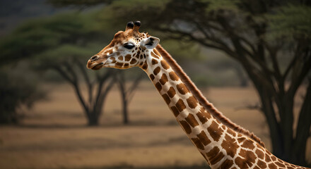 Giraffe Standing Tall in Natural Habitat with Spotted Pattern