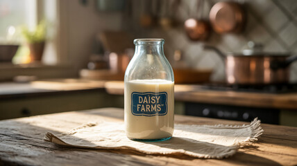 Milk bottle on a textured cloth