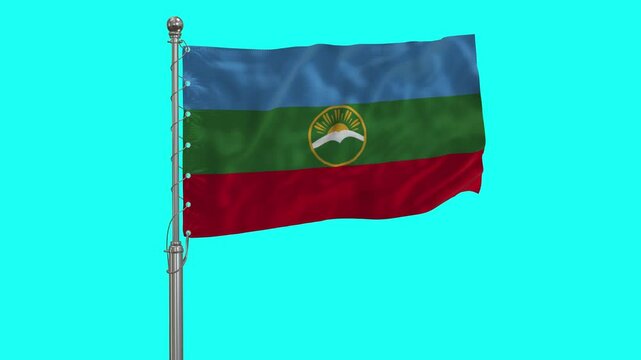 Karachay Cherkessia 3D 4K Flag Realistic Waving in the Wing Insolated Aqua Screen