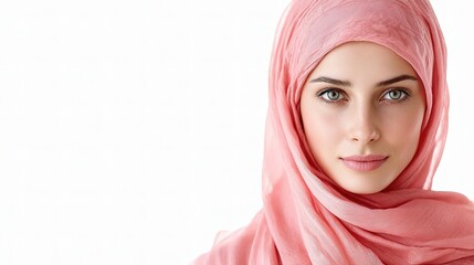 Beautiful Calm Woman in Pink Scarf with Serene Expression