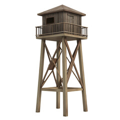 elevated lookout tower observation post isolated on transparent white background, clipping path