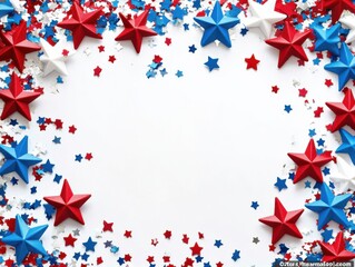 Obraz premium Patriotic Stars and Confetti Border on White Background