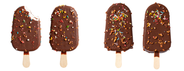 Double Chocolate Ice Cream Bars with Festive Sprinkles, Transparent Background