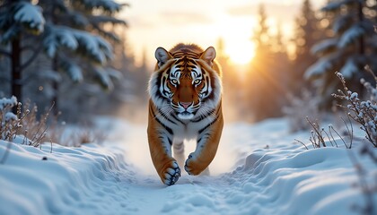 Obraz premium Tiger snow winter animal wildlife feline nature forest