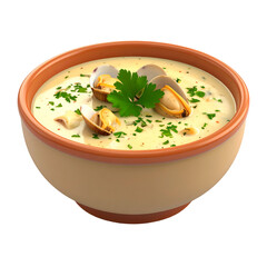 Creamy seafood soup in a bowl