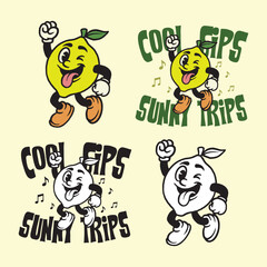 Cartoon Lemon Mascot Vector, Retro Fruit Character with Funny Pose for Summer Design