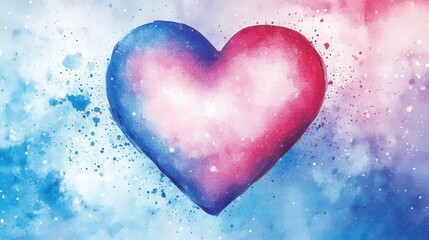 Fototapeta premium Watercolor heart with blue and pink color splashes background