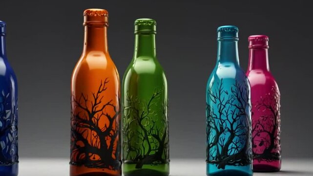 3d Wines Bottles on Graphic Design video. Ai generated.